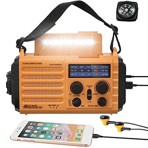 Mesqool Emergency Weather Radio Yellow | NOAA AM FM SW 5000mAh Solar Crank Portable Radio with LED Flashlight & SOS Alarm thumbnail 1