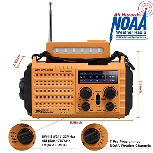 Mesqool Emergency Weather Radio Yellow | NOAA AM FM SW 5000mAh Solar Crank Portable Radio with LED Flashlight & SOS Alarm thumbnail 4