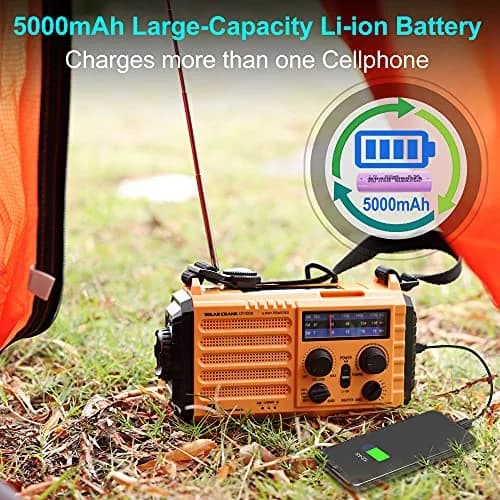 Mesqool Emergency Weather Radio Yellow | NOAA AM FM SW 5000mAh Solar Crank Portable Radio with LED Flashlight & SOS Alarm thumbnail 6