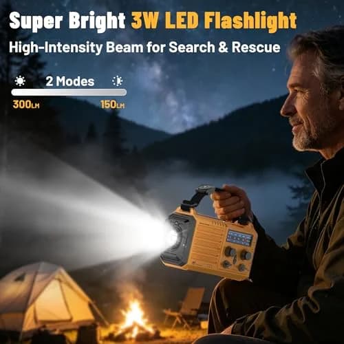 Mesqool Emergency Weather Radio Yellow | NOAA AM FM SW 5000mAh Solar Crank Portable Radio with LED Flashlight & SOS Alarm thumbnail 7