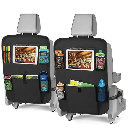lebogner Back Seat Cover for Kids + 6 Pocket Storage Organizer, 2 Pack X-Large Waterproof Kick Mats Backseat Protector with iPad Tablet Holder, Car Seat Back Protectors for Vehicles to Protect from Dirt & Mud | Universal Fit Vinyl thumbnail 1