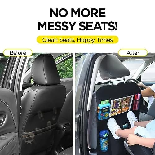 lebogner Back Seat Cover for Kids + 6 Pocket Storage Organizer, 2 Pack X-Large Waterproof Kick Mats Backseat Protector with iPad Tablet Holder, Car Seat Back Protectors for Vehicles to Protect from Dirt & Mud | Universal Fit Vinyl thumbnail 5