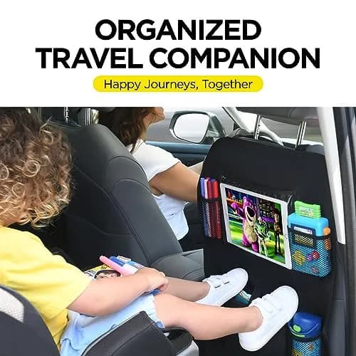 lebogner Back Seat Cover for Kids + 6 Pocket Storage Organizer, 2 Pack X-Large Waterproof Kick Mats Backseat Protector with iPad Tablet Holder, Car Seat Back Protectors for Vehicles to Protect from Dirt & Mud | Universal Fit Vinyl thumbnail 4