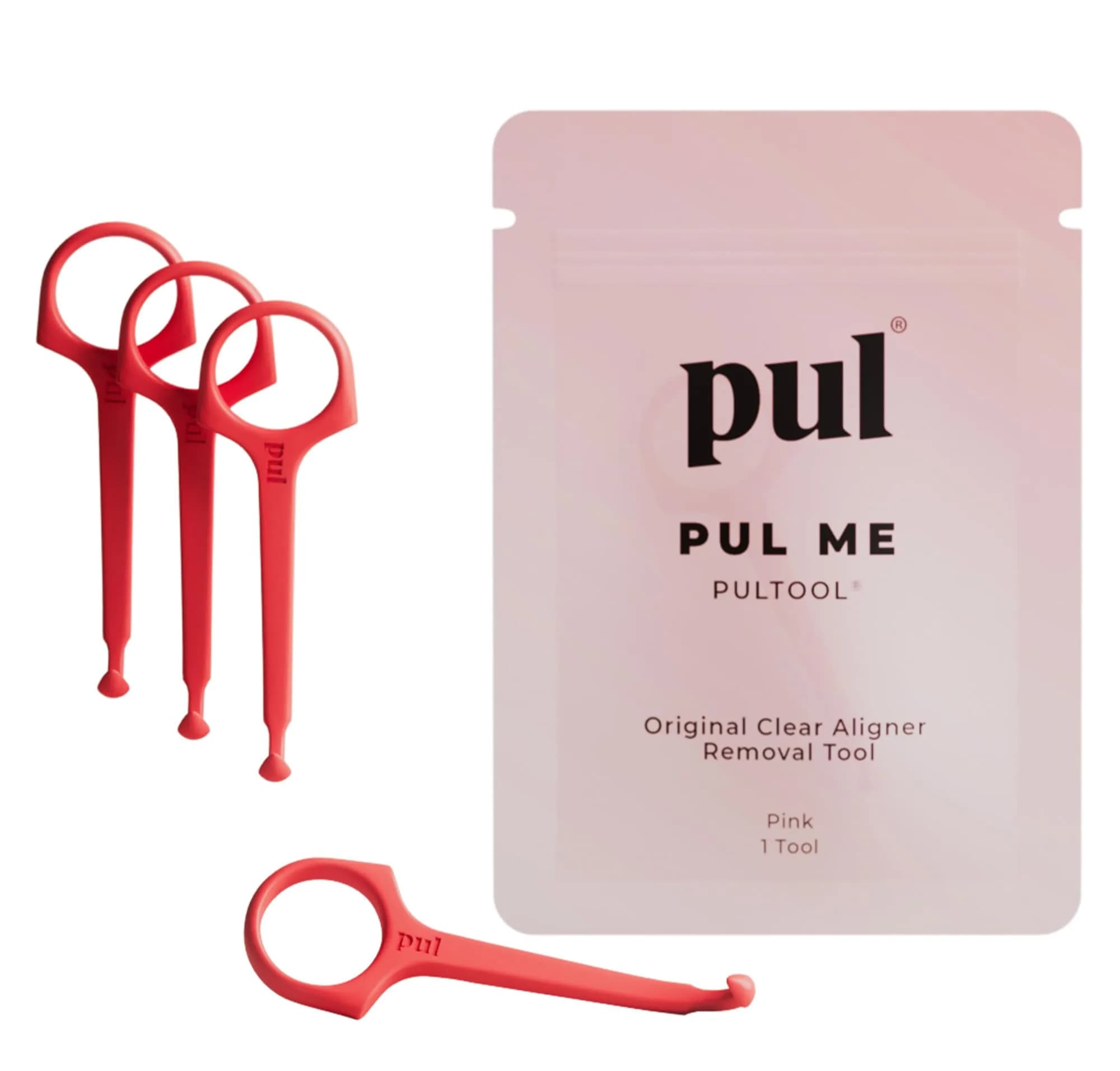 The Pultool Pack of 4 Aligner Removal Tools | Hygienic Invisalign & Retainer Hook for Clear Aligners, Night Guards | Pink - main product image