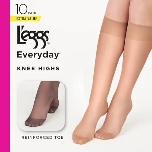 L'eggs Knee High Stockings Reinforced Toe | Sheer Beige Hosiery for Women thumbnail 4