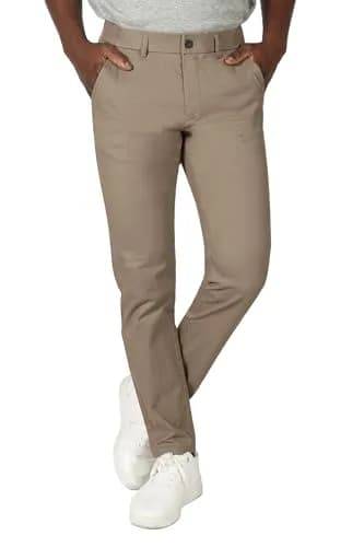 Plaid&Plain Men's Skinny Stretch Khaki Pants Slim Fit Tapered Slacks | Modern Fit, Cotton & Spandex, Dark Khaki, 30W x 32L thumbnail 9