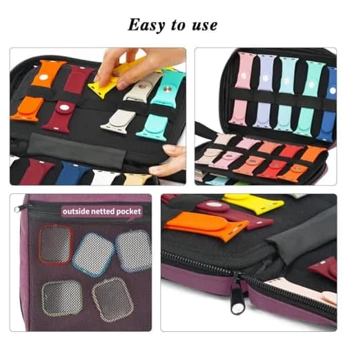PACMAXI Watch Band Storage Case for 20 Bands | Purple Polyester Organizer with Wristlet Handle thumbnail 5