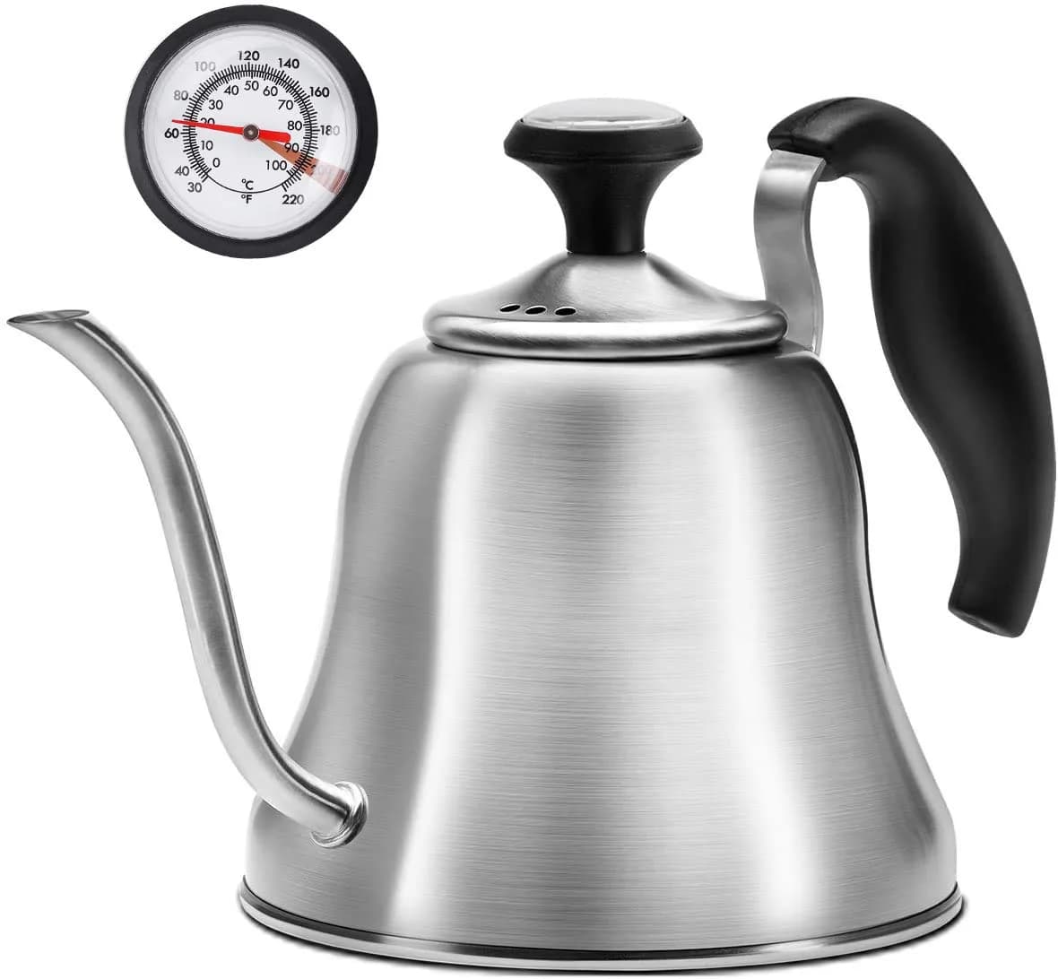 Chefbart Gooseneck Tea Kettle 800ml (28oz) | Precise Pour Over Coffee & Tea — Silver