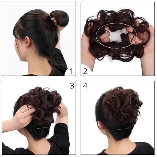 MORICA 2PCS Dark Brown Messy Bun Hair Piece for Women, 85g (3oz) Heat Resistant Synthetic Fiber | Adds Volume and Fullness thumbnail 7