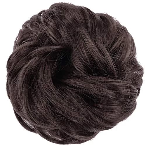 MORICA 2PCS Dark Brown Messy Bun Hair Piece for Women, 85g (3oz) Heat Resistant Synthetic Fiber | Adds Volume and Fullness thumbnail 2