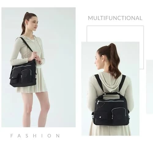 Dora & Liz Hobo Purse for Women, Nylon Crossbody Shoulder Handbag Convertible Backpack 34cm (13.39") | Multi-Way Carry Water-Resistant Bag thumbnail 2