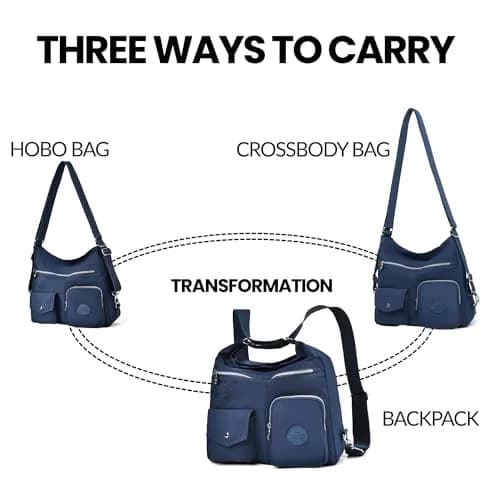 Dora & Liz Nylon Hobo Purse for Women, Convertible Crossbody Shoulder Handbag 35cm (13.8" L x 4.5" W x 13" H) | Multi-Way Carry & RFID Protection thumbnail 6