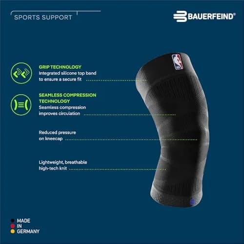Bauerfeind Sports Compression Knee Support NBA Black L | Doctor Recommended, Adjustable Fit thumbnail 2