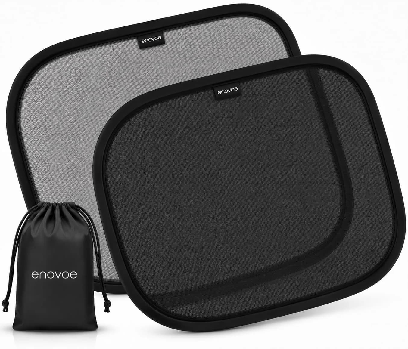 Enovoe Car Window Shades for Baby (4 Pack) 35.5cm x 21in | Static Cling Sun Blocker for SUV & Cars — Black