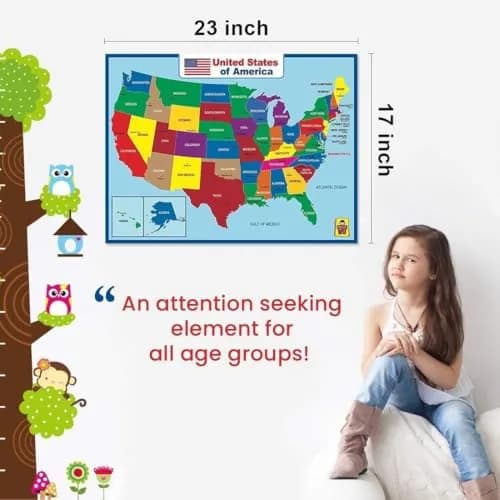 UNCLE WU United States Map Laminated Poster - Waterproof Dry Erase 17x23 inch | Educational Wall Chart for Kids & Adults thumbnail 5