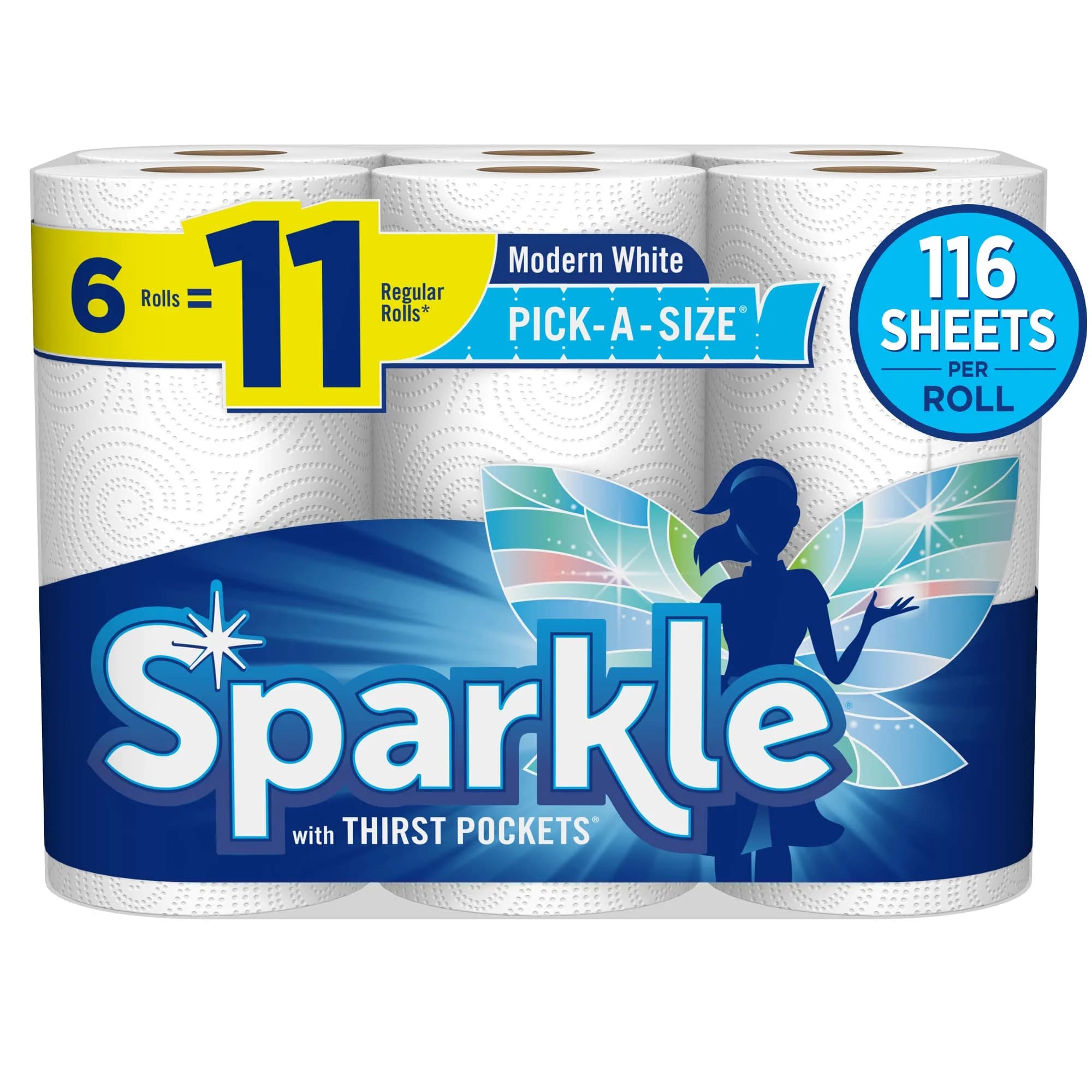 Sparkle Tear-A-Square Paper Towels, 12 Double Rolls (1320 Sheets Total) | Strong 2-Ply Kitchen Towels for Cleanup — 6 Rolls