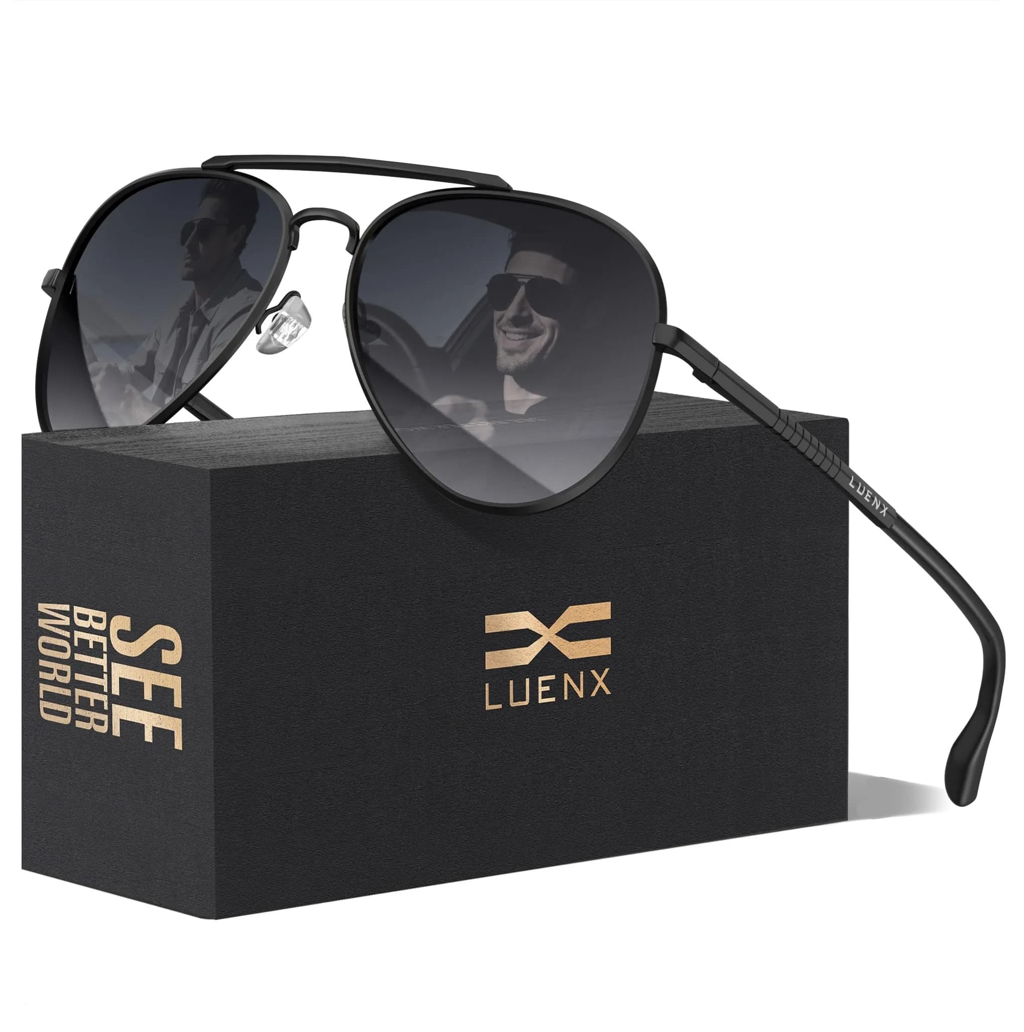 Luenx Aviator Polarized Sunglasses Men Women Classic UV400 Driving | Anti-Glare, Lightweight Metal Frame, Large Fit - main product image