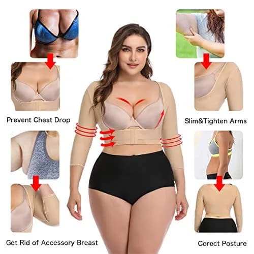 woahee Women's Arm Shaper Plus Size Compression Sleeve Garment Nude Medium | Post Surgical Arm Shapewear with 4-Row Hook Closure thumbnail 2