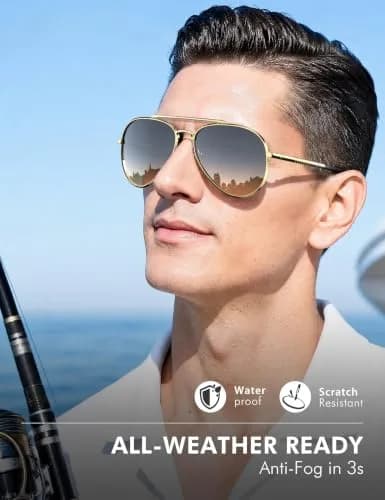 Luenx Aviator Polarized Sunglasses for Men & Women | 60mm Gradient Amber Lens, Lightweight Metal Frame thumbnail 6