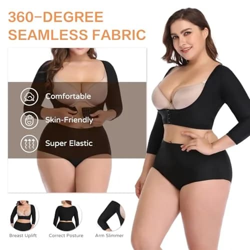 woahee Women's Arm Shaper Plus Size Arm Faja Compression Sleeve for Post Surgical Recovery, Black Large thumbnail 5