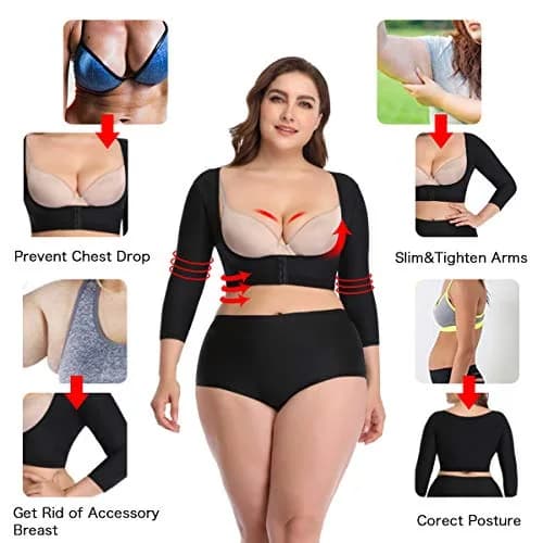 woahee Women's Arm Shaper Plus Size Arm Faja Compression Sleeve for Post Surgical Recovery, Black Large thumbnail 2