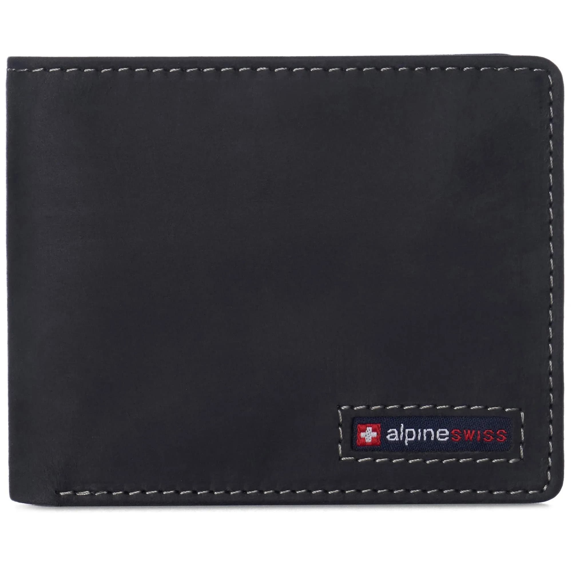 Alpine Swiss Mens Wallet for Men | RFID Protected Leather Bifold | 14 Card Pockets | Gift Box | 2 ID Windows | Glossy Nappa Black — Nubuck Black / One Size