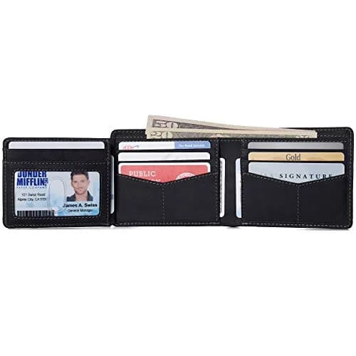 Alpine Swiss Mens Wallet for Men | RFID Protected Leather Bifold | Nubuck Black | 14 Pockets thumbnail 6