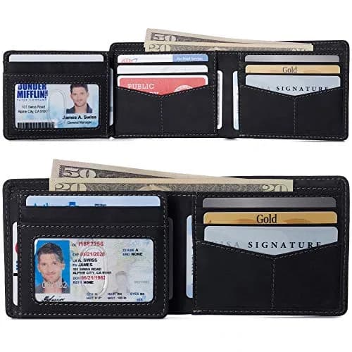 Alpine Swiss Mens Wallet for Men | RFID Protected Leather Bifold | Nubuck Black | 14 Pockets thumbnail 2