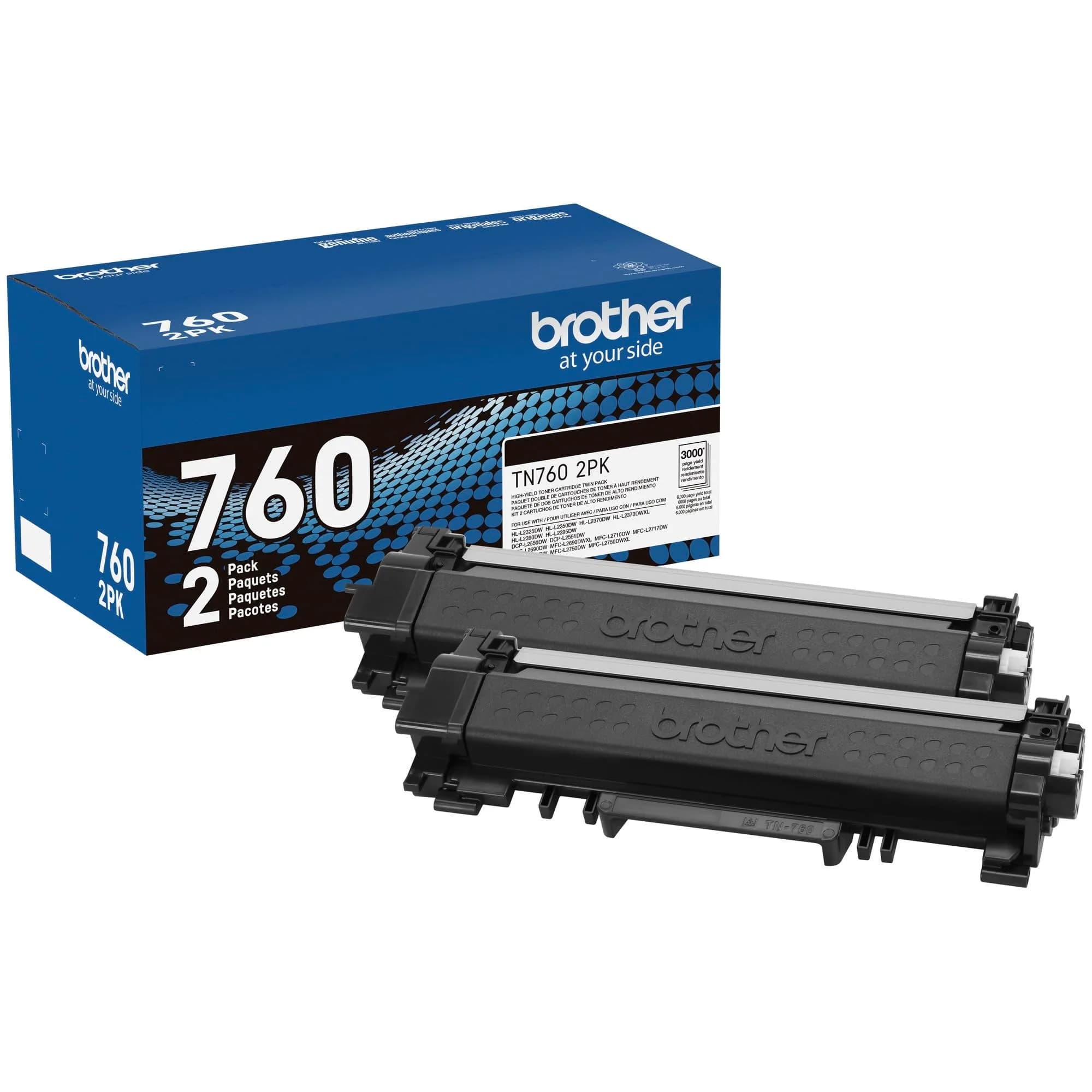 Brother Genuine High-Yield Black Toner Cartridge Twin Pack TN760 2Pk | 6,000 Pages Total