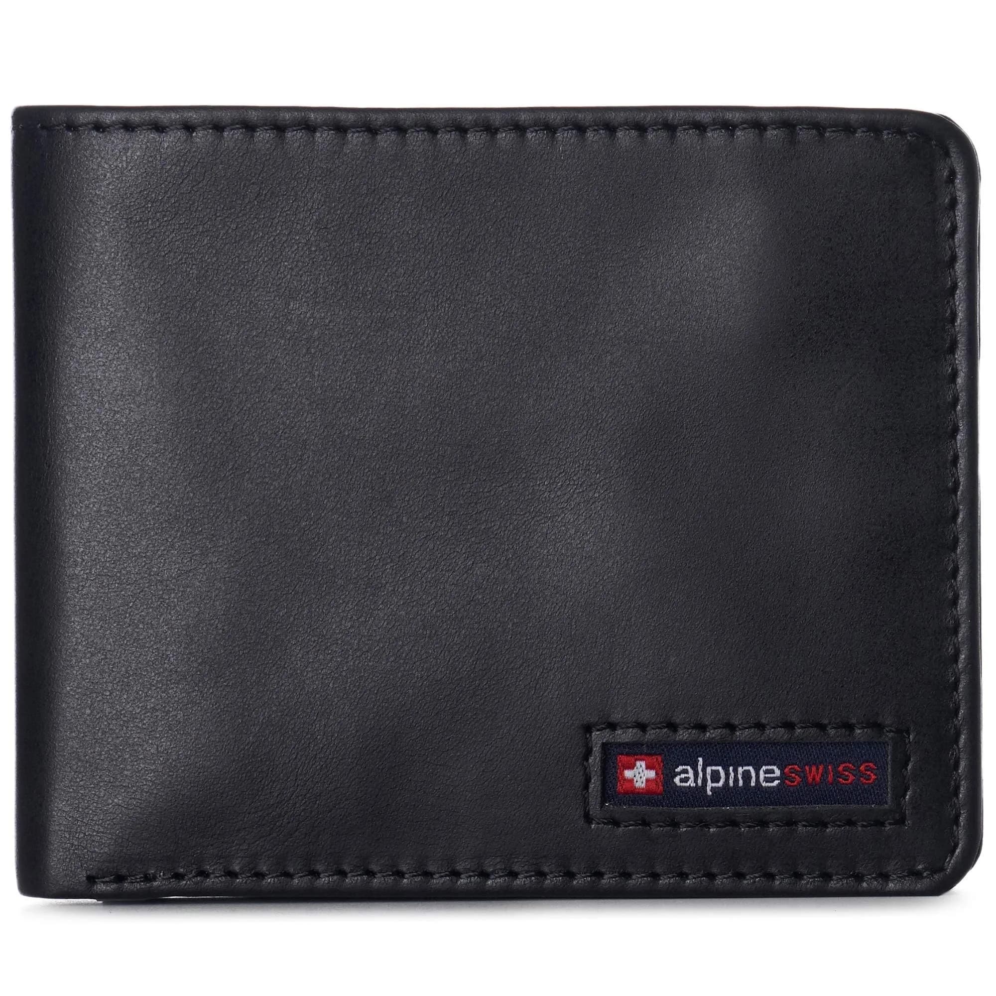 Alpine Swiss Mens Wallet for Men | RFID Protected Leather Bifold | 14 Card Pockets | Gift Box | 2 ID Windows | Glossy Nappa Black