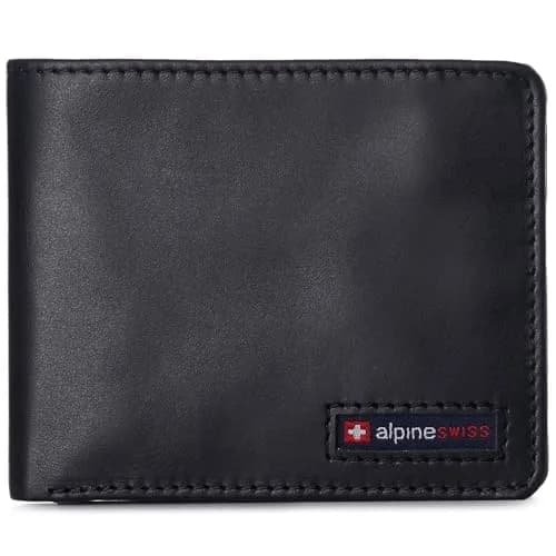Alpine Swiss Mens Wallet for Men | RFID Protected Leather Bifold | 14 Card Pockets | Gift Box | 2 ID Windows | Glossy Nappa Black thumbnail 1