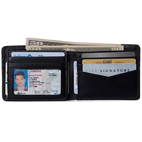 Alpine Swiss Mens Wallet for Men | RFID Protected Leather Bifold | 14 Card Pockets | Gift Box | 2 ID Windows | Glossy Nappa Black thumbnail 5