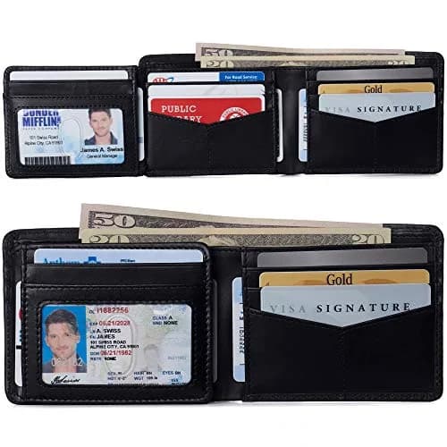 Alpine Swiss Mens Wallet for Men | RFID Protected Leather Bifold | 14 Card Pockets | Gift Box | 2 ID Windows | Glossy Nappa Black thumbnail 2