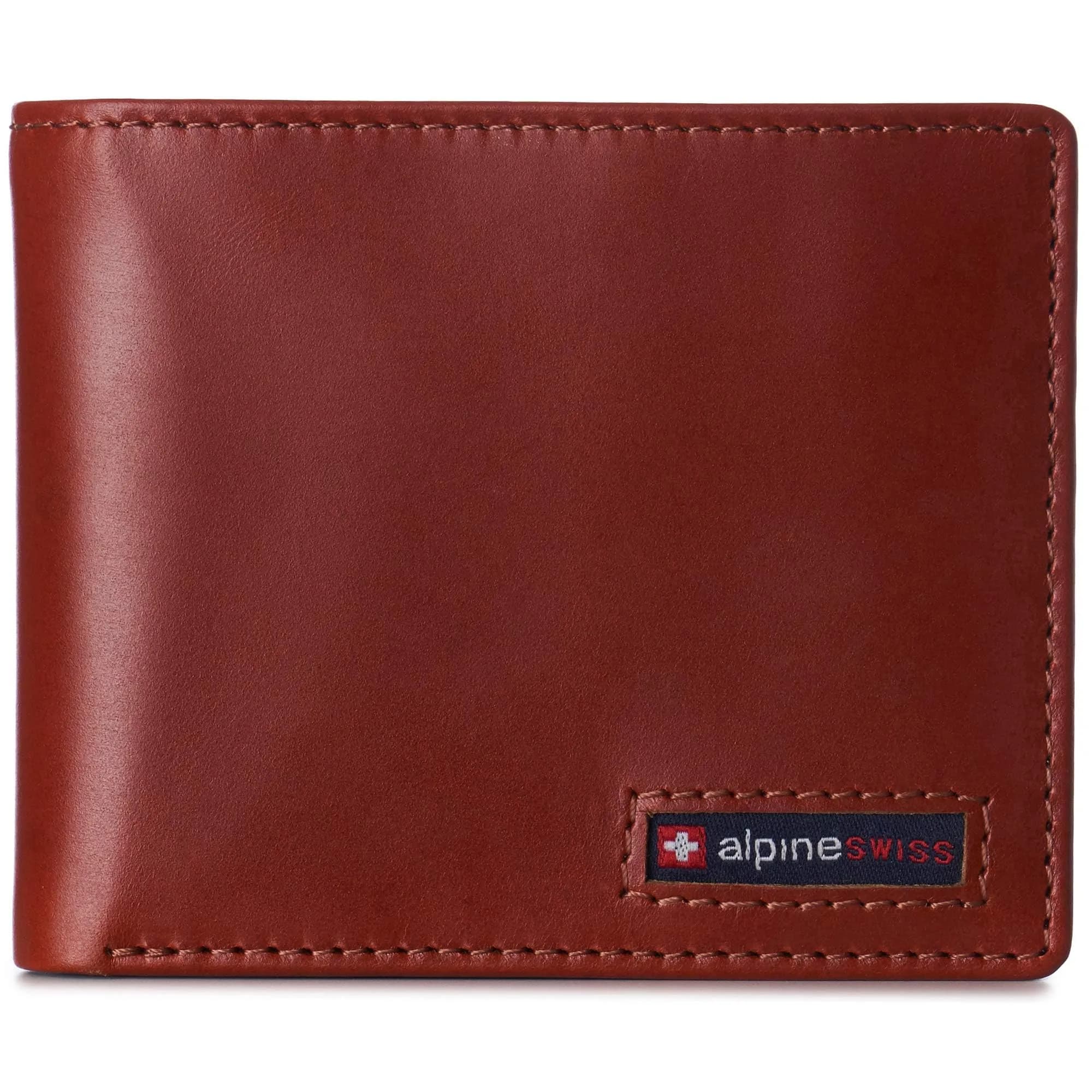Alpine Swiss Mens Wallet for Men | RFID Protected Leather Bifold | 14 Card Pockets | Gift Box | 2 ID Windows | Glossy Nappa Black — Glossy Nappa Tan
