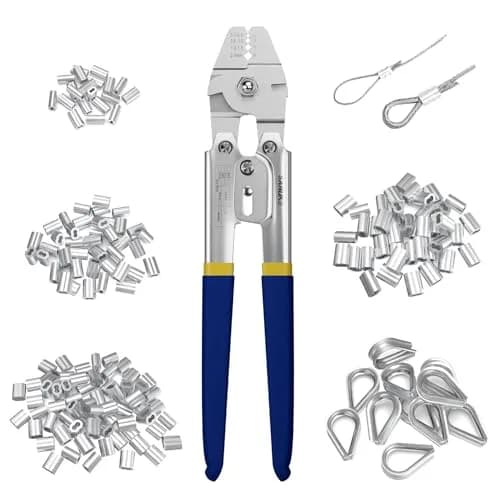 Sanuke Wire Rope Crimping Kit with 160pcs Ferrule Sleeves & 10pcs Steel Thimbles | 2.2mm Cable Swaging Tool thumbnail 1