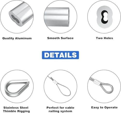 Sanuke Wire Rope Crimping Kit with 160pcs Ferrule Sleeves & 10pcs Steel Thimbles | 2.2mm Cable Swaging Tool thumbnail 9