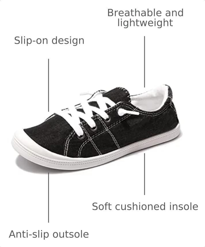 BENEKER Women's Slip-On Canvas Sneakers Low Top Walking Shoes Black Size 11 (28.5cm) thumbnail 4