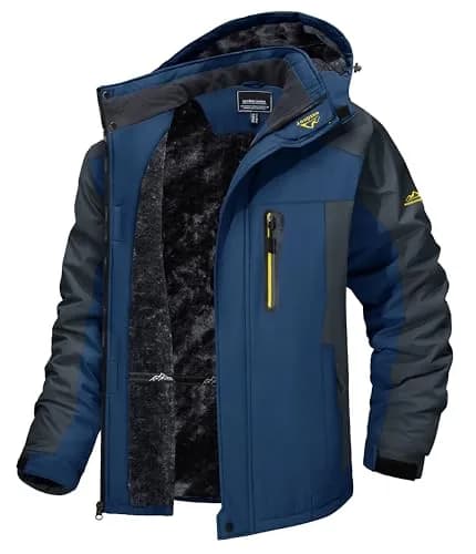 TACVASEN Men's Ski Jacket with Fleece Lining & Detachable Hood - Navy Medium | Water-Resistant & Windproof thumbnail 1