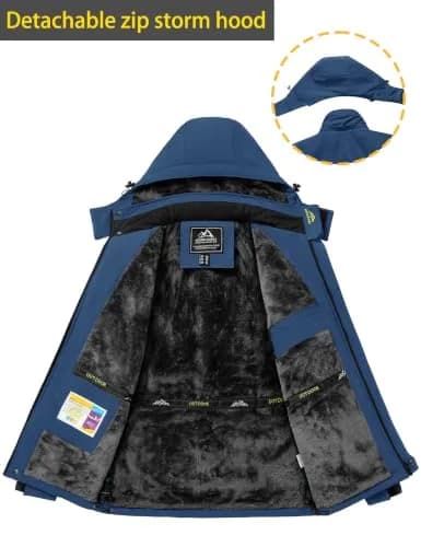 TACVASEN Men's Ski Jacket with Fleece Lining & Detachable Hood - Navy Medium | Water-Resistant & Windproof thumbnail 4
