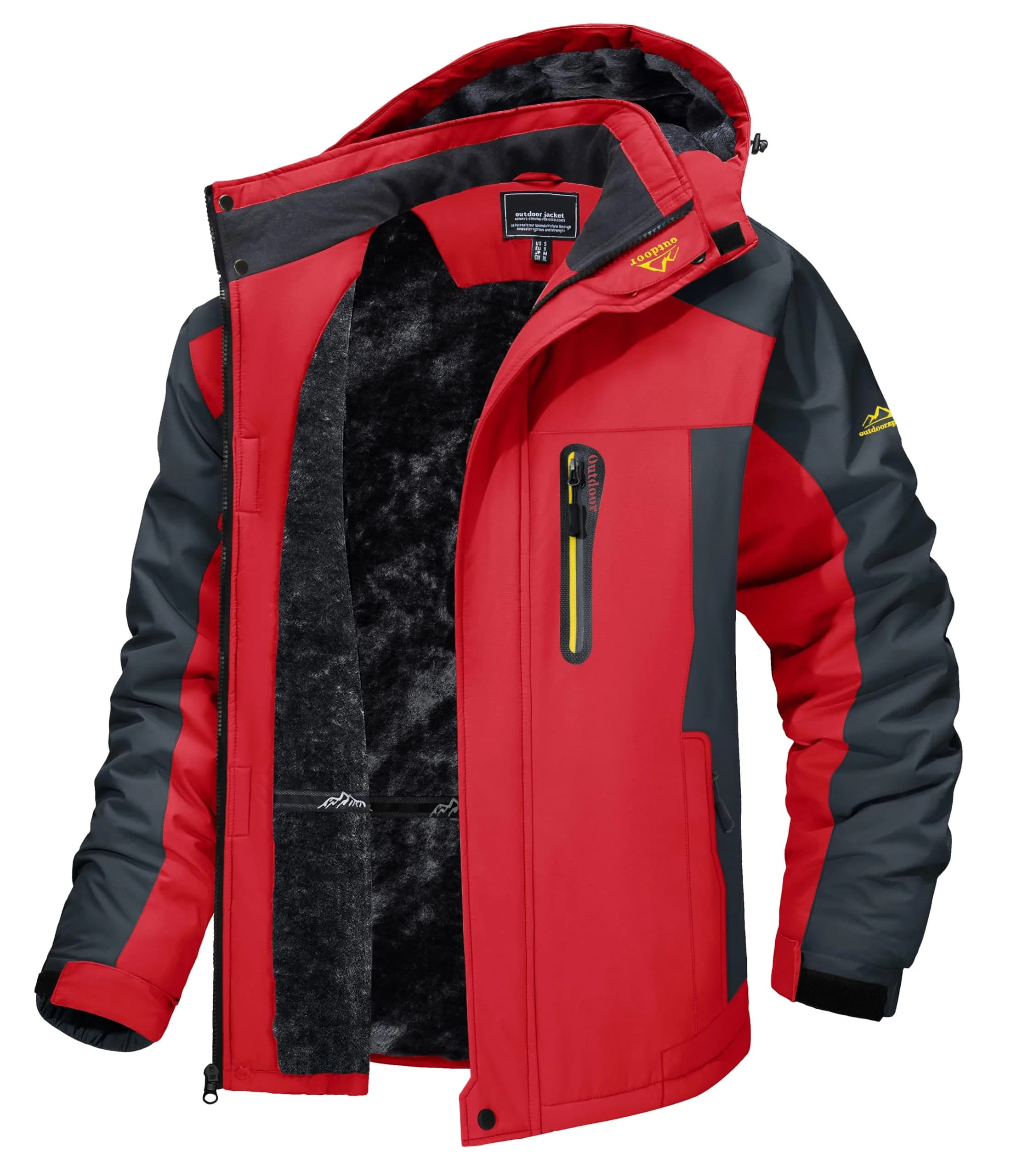 TACVASEN Men's Waterproof Ski Jacket XL (1.17 kg / 2.6 lb) | Windproof Fleece Lined Snowboard Coat — Red / X-Large