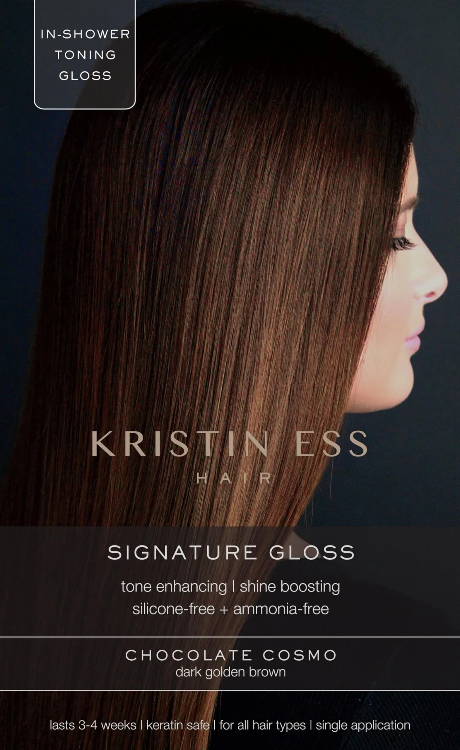 Kristin Ess Hair Gloss Chocolate Cosmo Dark Golden Brown 118ml (4 Fl Oz) | Semi-Permanent Color Depositing Conditioner for Vibrant Shine — Dark Golden Brown