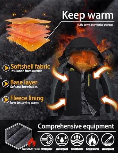 TACVASEN Men's Waterproof Ski Jacket XL (1.17 kg / 2.6 lb) | Windproof Fleece Lined Snowboard Coat thumbnail 3