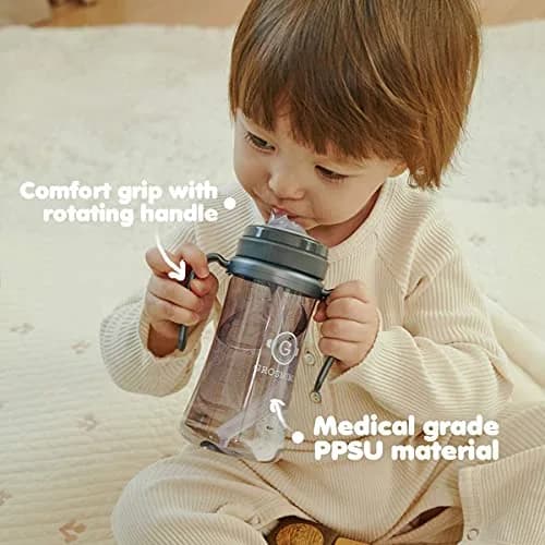 GROSMIMI Spill Proof Sippy Cup with Straw & Handle for Babies 6+ Months, 180ml (6 oz) Sky Blue | Leak-Free & BPA-Free thumbnail 3