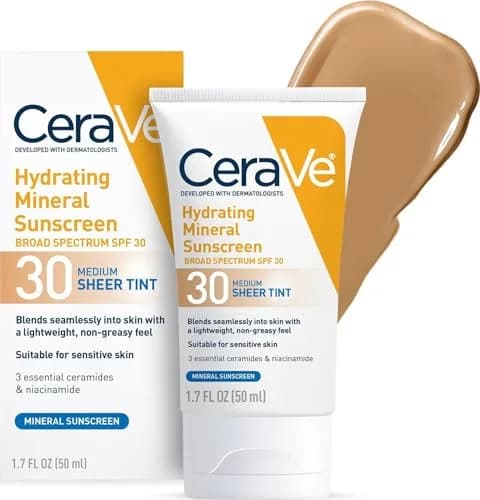 CeraVe Tinted Sunscreen SPF 30 Moisturizer Medium 1.7 Fl Oz (50 ml) | Dermatologist-Developed Mineral Sunscreen thumbnail 1