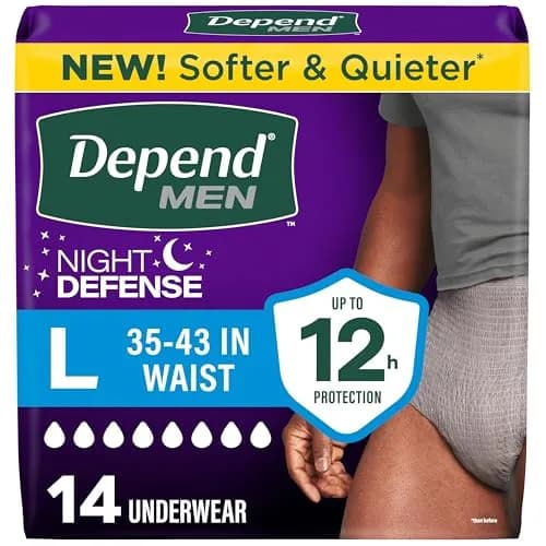 Depend Night Defense Adult Incontinence Underwear for Men, Large, 14 Count | Up to 12 Hours Overnight Protection thumbnail 1