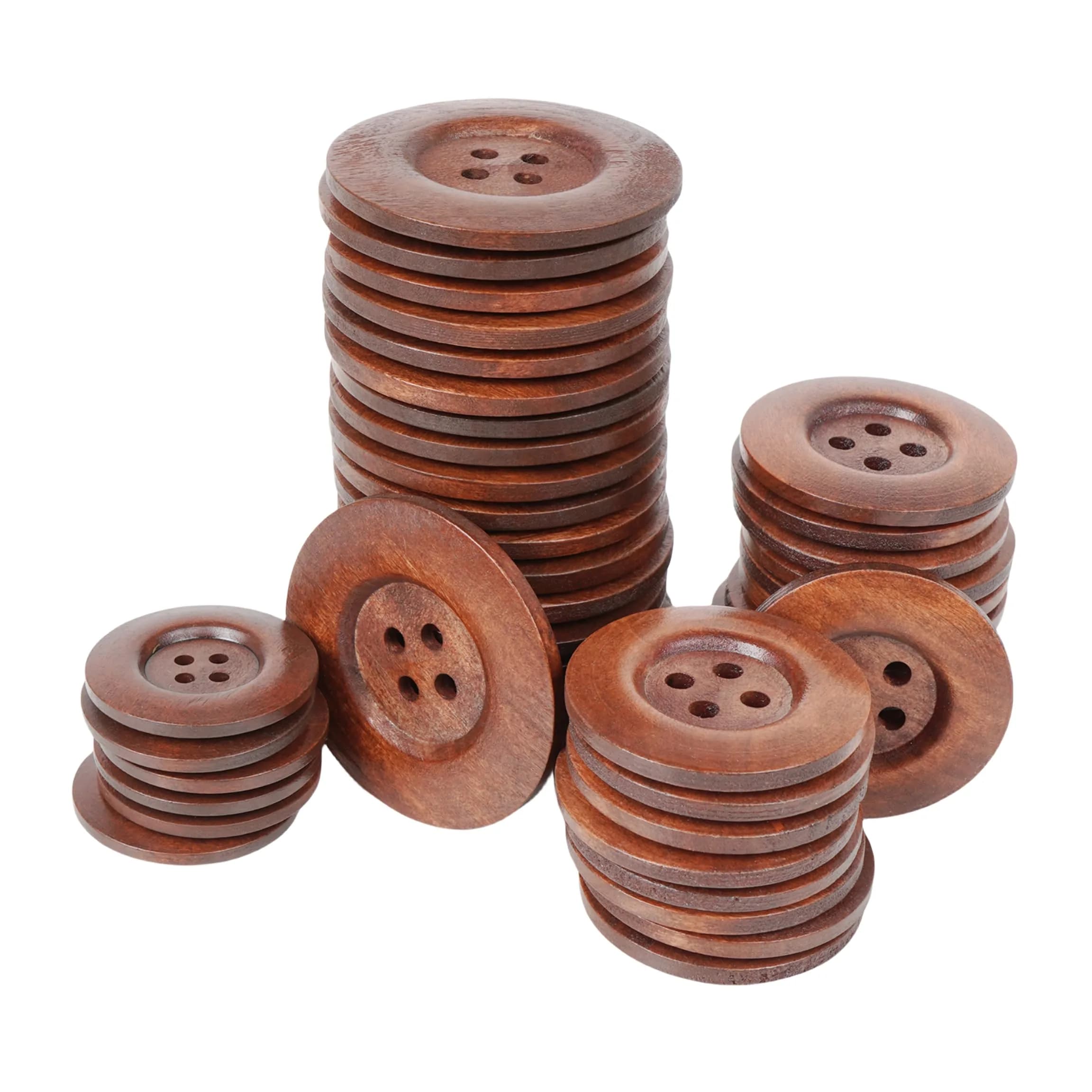 Chenkou Craft 20pcs Large Size 50mm (2") Light Brown Round Wood Buttons | 4 Holes for Sewing & Crafting