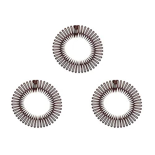 TUICARE Flexible Plastic Circular Stretch Hair Combs Headband Holder 3-Pack | Comfortable All-Day Hold — Brown (3pcs)