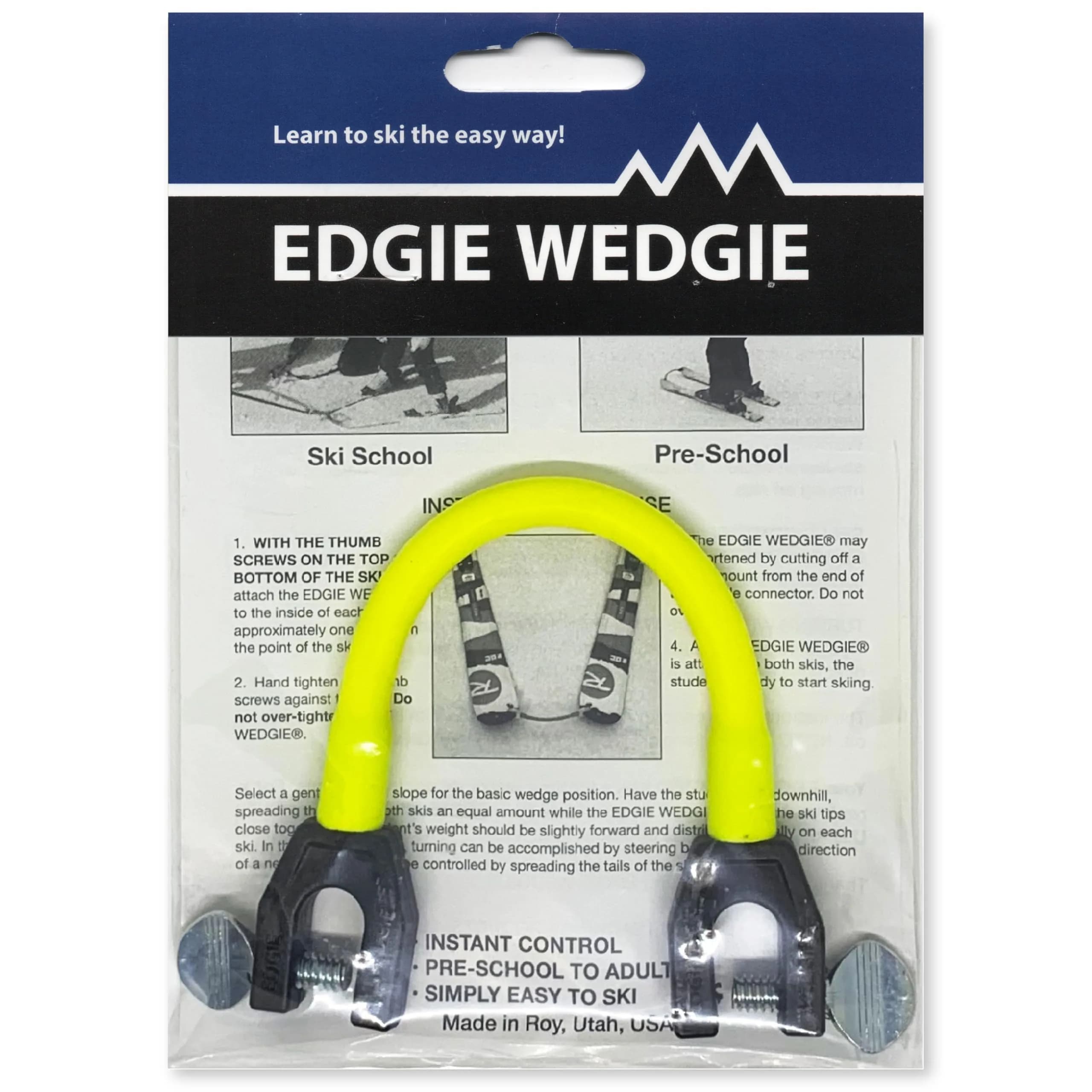 Edgie Wedgie Original Ski Tip Connector Purple | Helps Beginners Maintain Wedge Position — Yellow