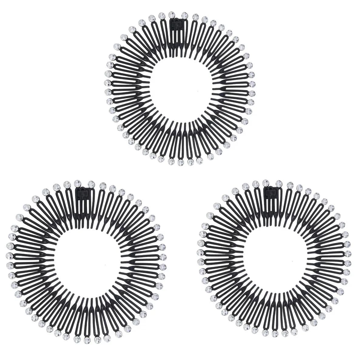 TUICARE Full Circular Stretch Hairband Holder with Rhinestone Comb, 30cm Spread Size | Flexible Plastic Teeth for All Hair Types