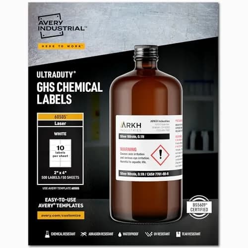 Avery UltraDuty GHS Chemical Labels, 2 x 4 Inch, Polyester, 2500 Labels (5 Packs) | Waterproof, UV Resistant, Chemical Resistant thumbnail 1